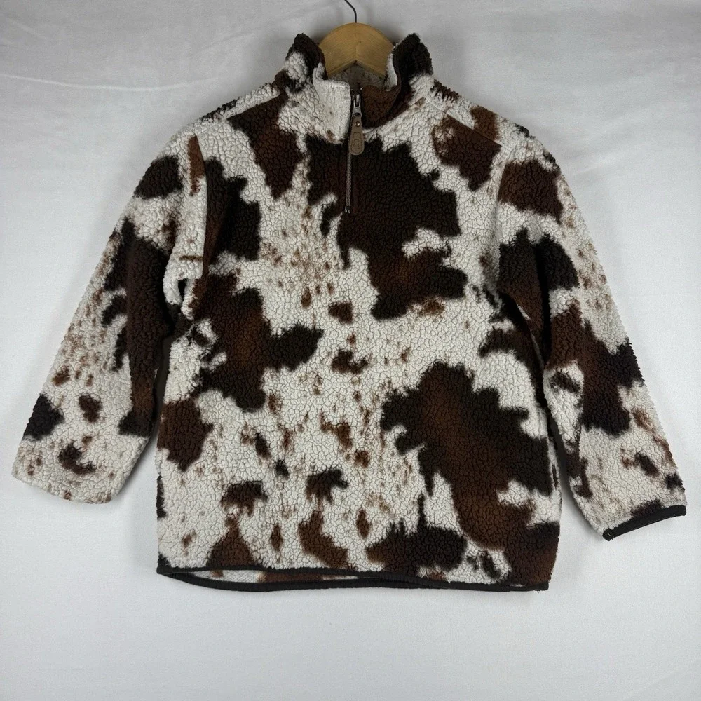 Girlie Girl Originals Girls Youth M Cow Print Sherpa Fleece 1/4 Zip Pullover